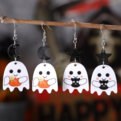 Acryl Drop Earring, met 304 roestvrij staal, spook, Halloween Jewelry Gift & verschillende stijlen voor de keuze & voor vrouw, 66x25mm, Verkocht door pair