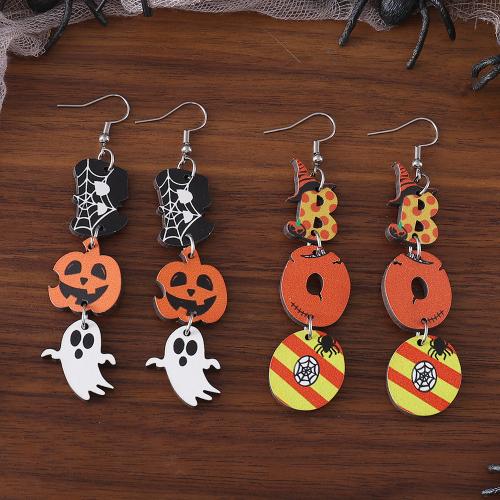 madera Pendientes con Colgantes, con acero inoxidable 304, Joyería de Halloween & diferentes estilos para la opción & para mujer, Vendido por Par