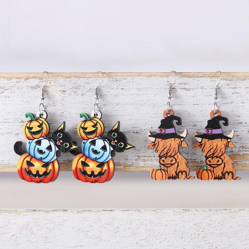 Wood Drop Earring with 304 Stainless Steel Halloween Jewelry Gift & for woman Sold By Pair