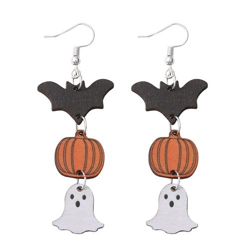 madera Pendientes con Colgantes, con acero inoxidable 304, Joyería de Halloween & para mujer, 80x30mm, Vendido por Par