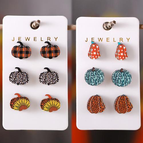 Wood Stud Earring Set, with 304 Stainless Steel, three pieces & Halloween Jewelry Gift & different styles for choice & for woman, 15x14mm, Sold By Set