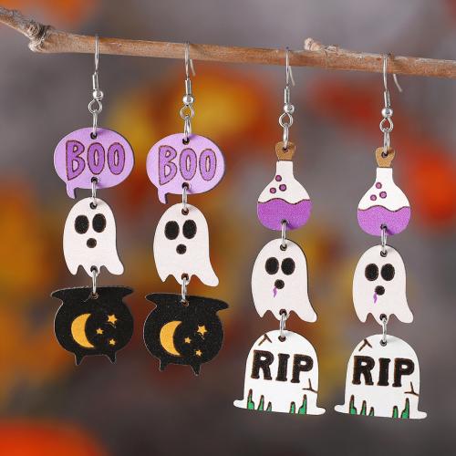 madera Pendientes con Colgantes, con acero inoxidable 304, Joyería de Halloween & diferentes estilos para la opción & para mujer, Vendido por Par