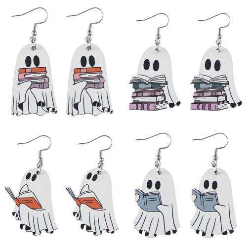 Wood Drop Earring with 304 Stainless Steel Ghost Halloween Jewelry Gift & for woman Sold By Pair