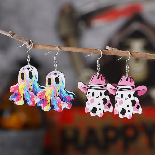 Wood Drop Earring with 304 Stainless Steel Ghost Halloween Jewelry Gift & for woman Sold By Pair