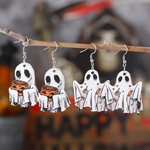 madera Pendientes con Colgantes, con acero inoxidable 304, Fantasma, Joyería de Halloween & diferentes estilos para la opción & para mujer, Vendido por Par