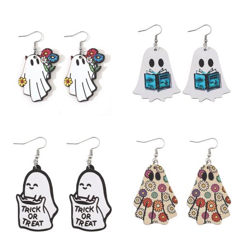 madera Pendientes con Colgantes, con acero inoxidable 304, Fantasma, Joyería de Halloween & diferentes estilos para la opción & para mujer, Vendido por Par