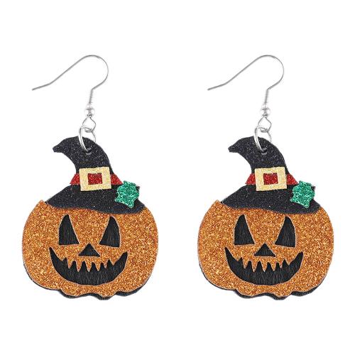 PU Leather Drop Earring, with 304 Stainless Steel, fashion jewelry & Halloween Jewelry Gift & for woman, 64x35mm, Sold By Pair