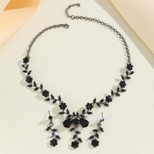 Tibetan Style Jewelry Sets, earring & necklace, 2 pieces & for woman & with rhinestone, more colors for choice, Sold By Set