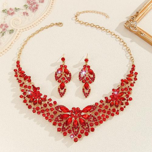 Tibetan Style Jewelry Sets, earring & necklace, with Crystal, 2 pieces & fashion jewelry & for woman, Sold By Set