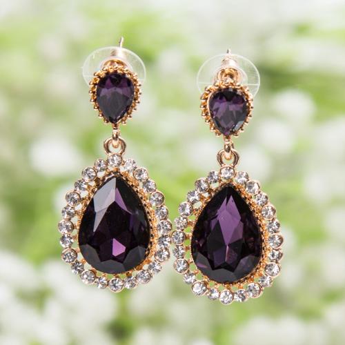 Tibetan Style Drop Earrings, with Czech Rhinestone, Teardrop, fashion jewelry & for woman, more colors for choice, 24x14mm, Sold By Pair