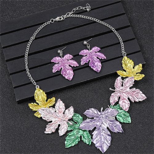 Zinc Alloy Jewelry Sets earring & necklace Maple Leaf 2 pieces & for woman & enamel Sold By Set