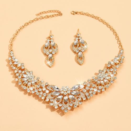 Zinc Alloy Jewelry Sets earring & necklace with Crystal 2 pieces & fashion jewelry & for woman golden Sold By Set