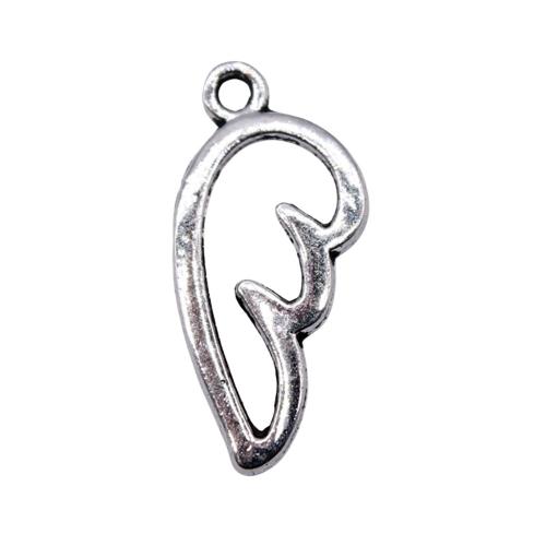 Aile en forme de pendentifs en alliage de Zinc, forme d'aile, Plaqué de couleur d'argent, DIY, protéger l'environnement, sans nickel, plomb et cadmium, 16x8mm, Vendu par PC