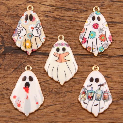 Fashion Halloween Pendant, Tibetan Style, Ghost, KC gold color plated, Halloween Design & DIY & different designs for choice & enamel, more colors for choice, nickel, lead & cadmium free, 19x31mm, Hole:Approx 1mm, Approx 100PCs/Bag, Sold By Bag