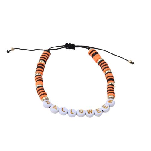 Pulsera de Halloween , Arcilla polimero, con Cordón de nudo & Acrílico, hecho a mano, Diseño de Halloween & Joyería & unisexo & ajustable, color mixto, longitud:aproximado 18-30 cm, Vendido por UD