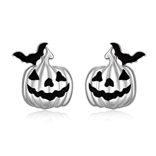 Nouveaux bijoux et décorations d'Halloween populaires, alliage de zinc, Citrouille, Placage de couleur argentée, Halloween Design & bijoux de mode & pour femme & émail, protéger l'environnement, sans nickel, plomb et cadmium, 11.90x11.90mm, Vendu par paire