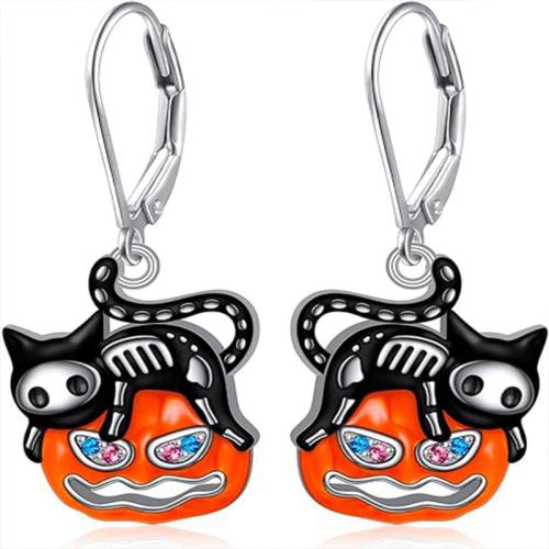 New Hot Halloween Jewelry and Decor, Tibetan Style, Pumpkin, silver color plated, Halloween Design & fashion jewelry & for woman & enamel & with rhinestone, nickel, lead & cadmium free, 13.20x16mm, Sold By Pair