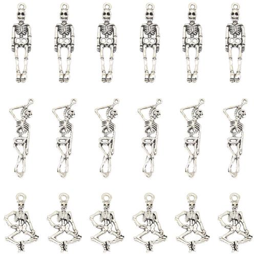 Fashion Halloween Pendant, Tibetan Style, Skeleton, antique silver color plated, Halloween Design & DIY & different size for choice, more colors for choice, nickel, lead & cadmium free, Approx 100PCs/Bag, Sold By Bag