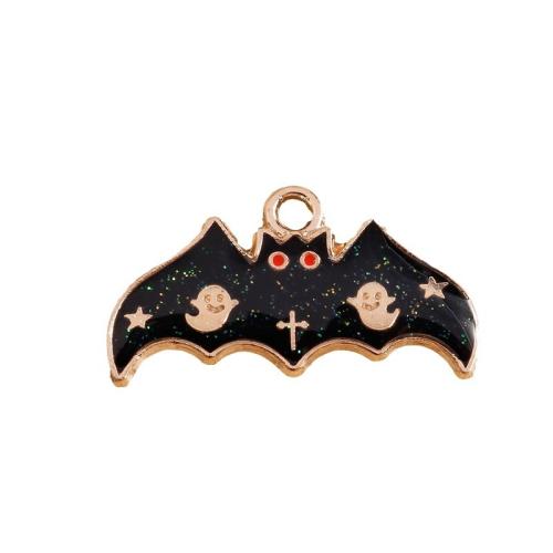 Pendant Halloween Fashion, alliage de zinc, Chauve-souris, plaqué de couleur d'or KC, Halloween Design & DIY & émail, noire, protéger l'environnement, sans nickel, plomb et cadmium, 25x13mm, Environ 100PC/sac, Vendu par sac