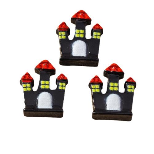 Fashion Halloween Pendant, Resin, Castle, printing, DIY, black, 15x18mm, Approx 100PCs/Bag, Sold By Bag