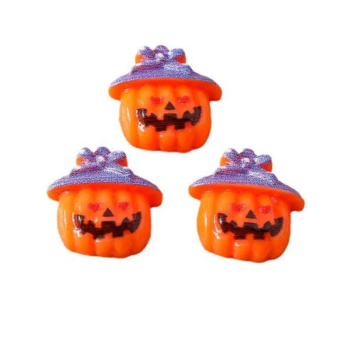 Pingente de moda do Dia das Bruxas, resina, Abóbora, Impressão, Design de Halloween & DIY, laranja, 18x18mm, Aprox 100PCs/Bag, vendido por Bag