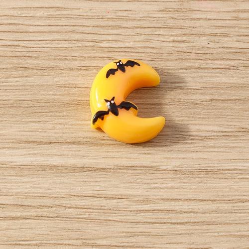 Pingente de moda do Dia das Bruxas, resina, Lua, Impressão, Design de Halloween & DIY, amarelo, 15x18mm, Aprox 100PCs/Bag, vendido por Bag