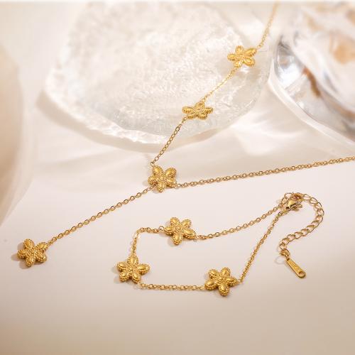 Collier d'acier titane, fleur, Placage de couleur d'or, styles différents pour le choix & pour femme, plus de couleurs à choisir, Longueur:42 cm, Vendu par PC