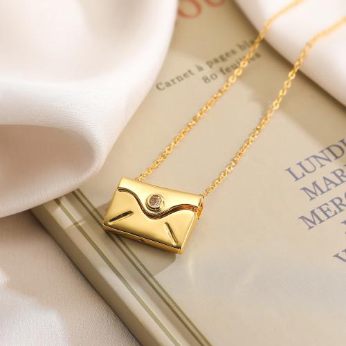 Brass Necklace, with 5CM extender chain, Envelope, plated, for woman & with rhinestone, more colors for choice, nickel, lead & cadmium free, Length:45 cm, Sold By PC