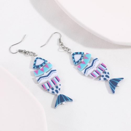 Tibetan Style Drop Earrings, with Acrylic, Fish, for woman, more colors for choice, nickel, lead & cadmium free, Sold By Pair