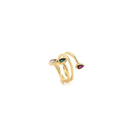 Cubique anneau en laiton Circonia Micro Pave, Placage de couleur d'or, pavé de micro zircon & pour femme, protéger l'environnement, sans nickel, plomb et cadmium, inner diameter:17~20mm, Vendu par PC