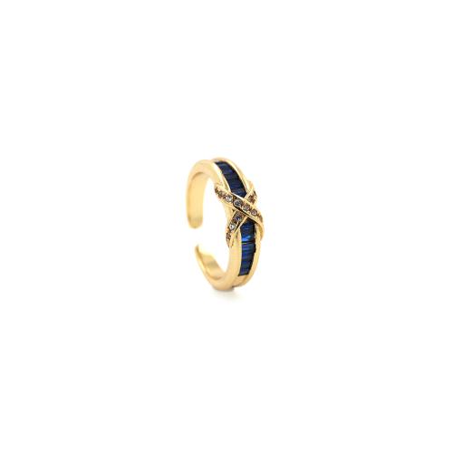 Cubique anneau en laiton Circonia Micro Pave, Placage de couleur d'or, pavé de micro zircon & pour femme, protéger l'environnement, sans nickel, plomb et cadmium, inner diameter:17~20mm, Vendu par PC