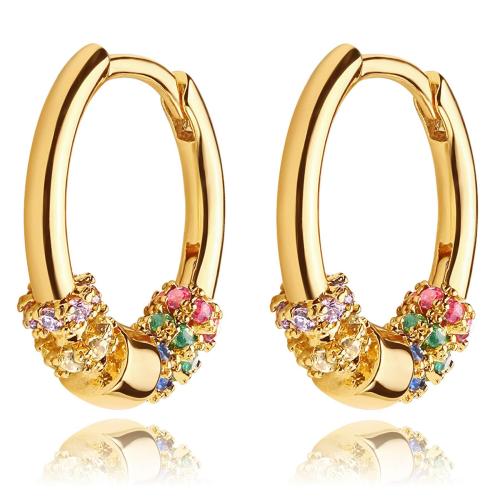 Boucles d'oreilles en laiton zircon cubique pavent, Placage, bijoux de mode & pavé de micro zircon, plus de couleurs à choisir, protéger l'environnement, sans nickel, plomb et cadmium, 14x13mm, Vendu par paire