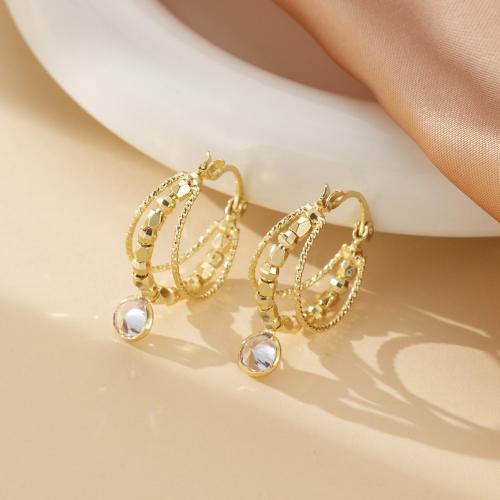 Boucles d'oreilles en laiton zircon cubique pavent, Placage de couleur d'or, bijoux de mode & pavé de micro zircon, doré, protéger l'environnement, sans nickel, plomb et cadmium, 18x27mm, Vendu par paire