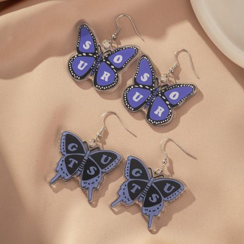 Acrylic Jewelry Earring, with Iron, Butterfly, fashion jewelry, more colors for choice, 36x51mm, Sold By Pair