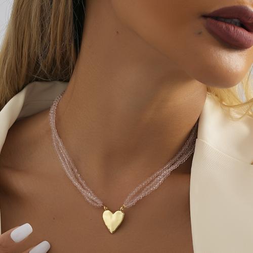 Zinc Alloy Jewelry Necklace with Crystal with 8cm extender chain gold color plated fashion jewelry golden nickel lead & cadmium free Length 38 cm Sold By PC