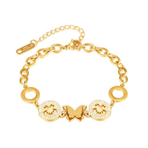 Bijoux bracelet en acier inoxydable, Acier inoxydable 304, avec zircon cubique, avec 60mm chaînes de rallonge, Placage, bijoux de mode & pour femme & creux, Or, Longueur:165 mm, Vendu par PC