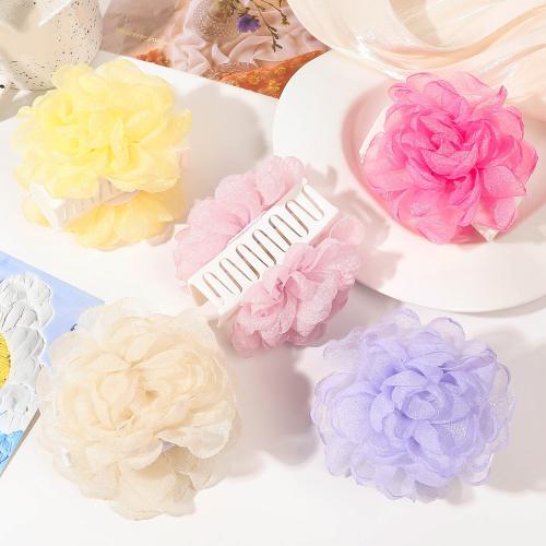 Hair Claw Clips Plastic with Gauze Flower handmade for woman Sold By PC