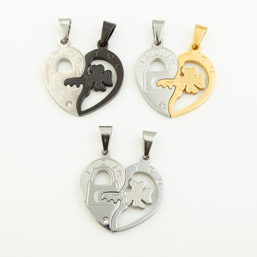 Stainless Steel Heart Pendants, 304 Stainless Steel, Vacuum Ion Plating, DIY & with rhinestone & hollow, more colors for choice, 31x31mm, Hole:Approx 5mm, Sold By Pair