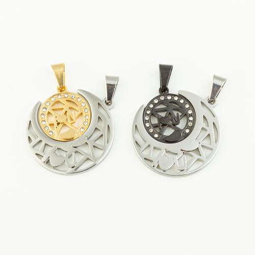 Stainless Steel Pendants, 304 Stainless Steel, Vacuum Ion Plating, DIY & with rhinestone & hollow, more colors for choice, 34x30mm, Hole:Approx 5mm, Sold By Pair