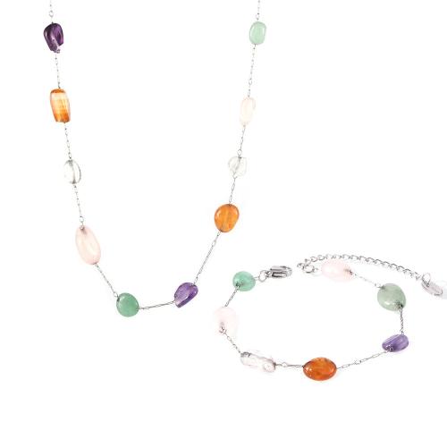 Conjuntos de joyería de acero inoxidable, acero inoxidable 304, con Piedra natural, diferentes estilos para la opción & para mujer, multicolor, Vendido por UD