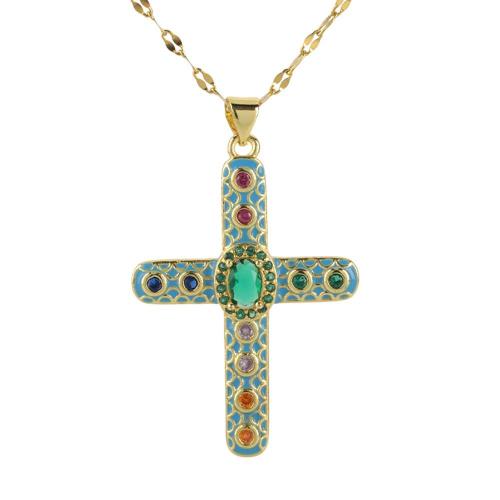 Cubic Zircon Micro Pave Brass Necklace Cross plated & micro pave cubic zirconia & for woman & enamel Length Approx 41-50 cm Sold By PC