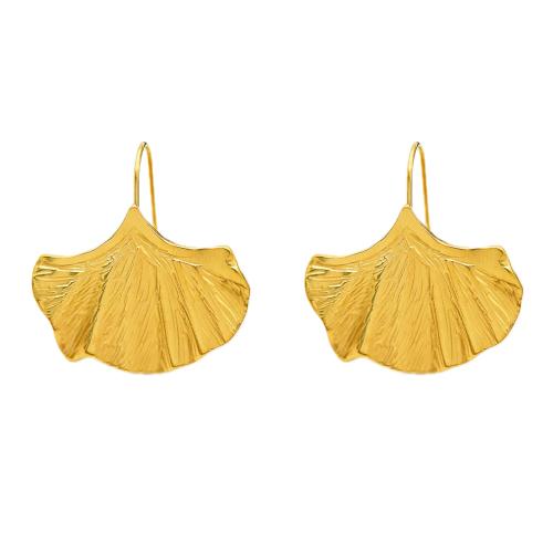 Edelstahl Tropfen Ohrring, 304 Edelstahl, Ginkgo-Blatt, plattiert, für Frau, Goldfarbe, 29x28mm, verkauft von Paar