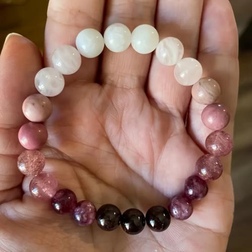 Natural Garnet Bracelet, with Rhodochrosite & Strawberry Quartz, handmade, Unisex, mixed colors, Sold By PC