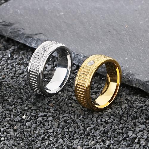 Rhinestone Stainless Steel Finger Ring 304 Stainless Steel Round Vacuum Ion Plating & for man & with rhinestone Sold By PC