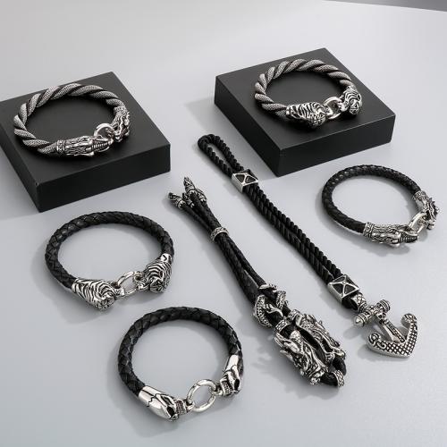 Stainless Steel Jewelry Bracelet, 304 Stainless Steel, with PU Leather, Vacuum Ion Plating, Adjustable & different size for choice & different styles for choice & for man, more colors for choice, Sold By PC