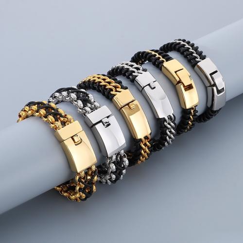 Stainless Steel Jewelry Bracelet, 304 Stainless Steel, with PU Leather, Vacuum Ion Plating, different styles for choice & for man, more colors for choice, Sold By PC