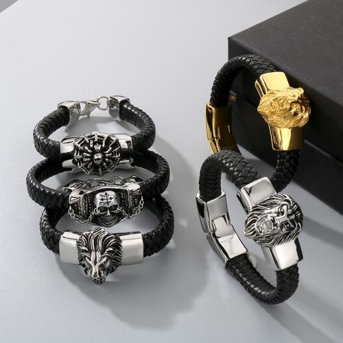 Stainless Steel Jewelry Bracelet, 304 Stainless Steel, with PU Leather, Vacuum Ion Plating, different styles for choice & for man, more colors for choice, Sold By PC