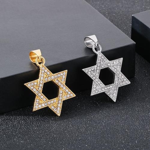 Stainless Steel Pendants, 304 Stainless Steel, Hexagram, Vacuum Ion Plating, for man & with rhinestone, more colors for choice, Sold By PC