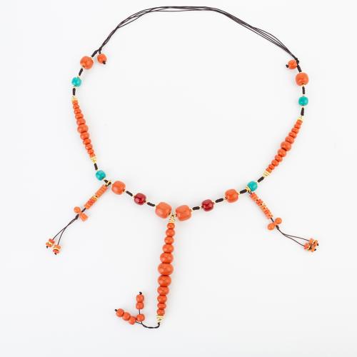 corail synthétique collier, avec cordon de polyester, style folk & unisexe, beads length 14-16mm, Longueur:Environ 110 cm, Vendu par PC