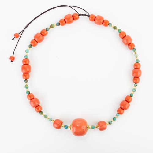 Coral Necklace, with Polyester Cord, folk style & Unisex, beads length 12-14mm, Length:Approx 820 mm, Sold By PC